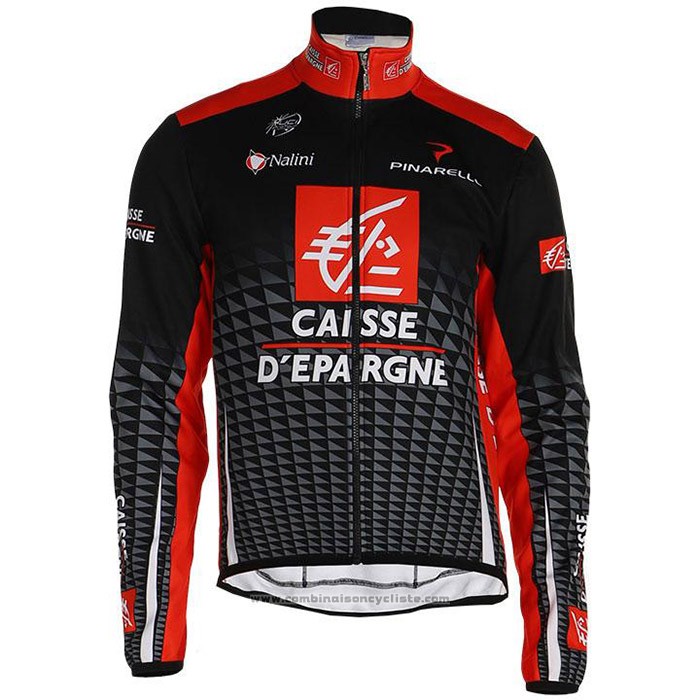 2020 Maillot Cyclisme Caisse d'Epargne Noir Rouge Manches Longues et Cuissard